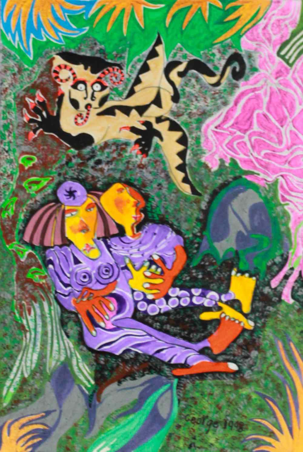 Appraisal: GEORGE POCHEPTSOV American - JUNGLE FEVER Mixed Media on Paper