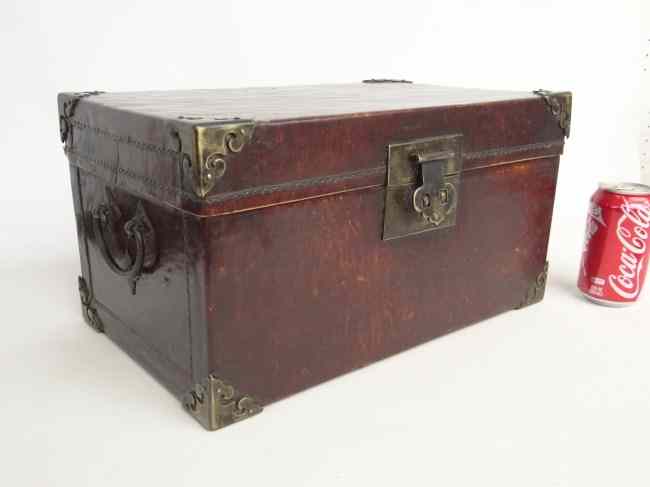 Appraisal: Early Asian box with wood and brass corner latch and