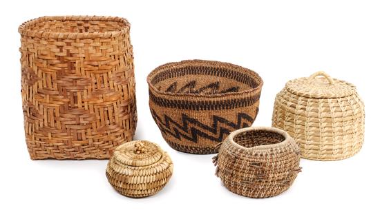 Appraisal: Sale Lot Five Native-Made Baskets including an Alaskan Bowl a