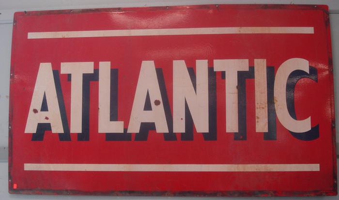 Appraisal: Enameled steel double sided Atlantic Oil sign x rust pockmarks