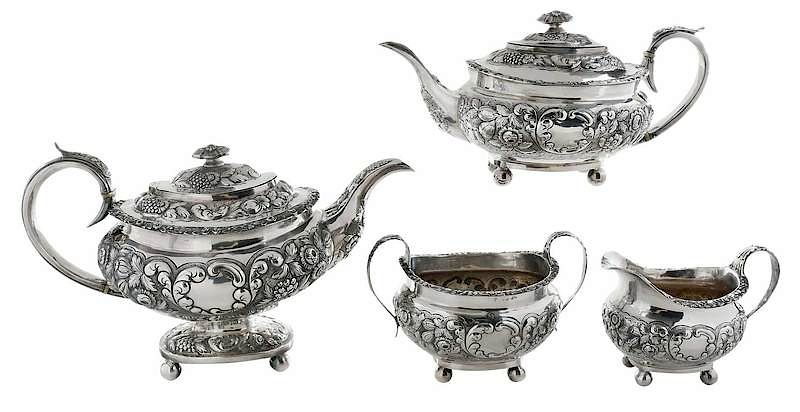 Appraisal: Four Piece English Silver Tea Service London and oval bodies