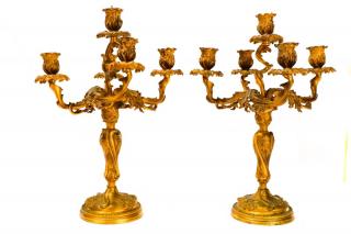 Appraisal: Pair Rococo Style Gilt Metal Light Candelabras French early th