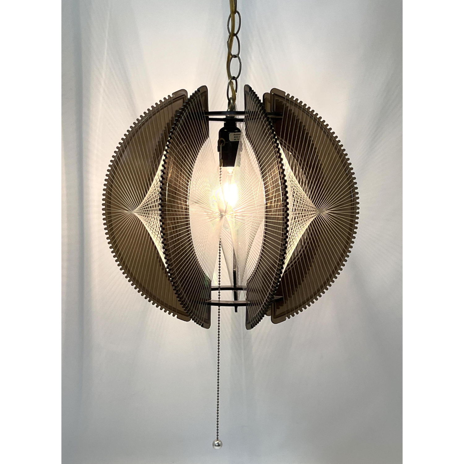 Appraisal: Modernist Hanging Pendant Lamp Smoked Lucite Semi Circular panels with