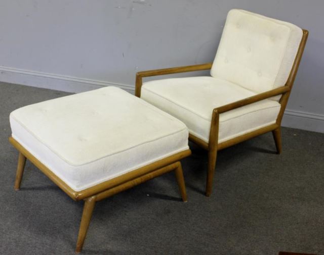 Appraisal: Midcentury T H Robsjohn-Gibbings Lounge Chair andOttoman Reupholstered Robsjohn-Gibbings for