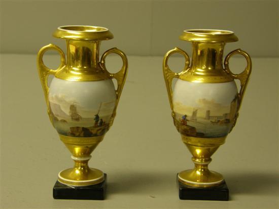 Appraisal: Pair of French porcelain twin-handled vases th century of baluster