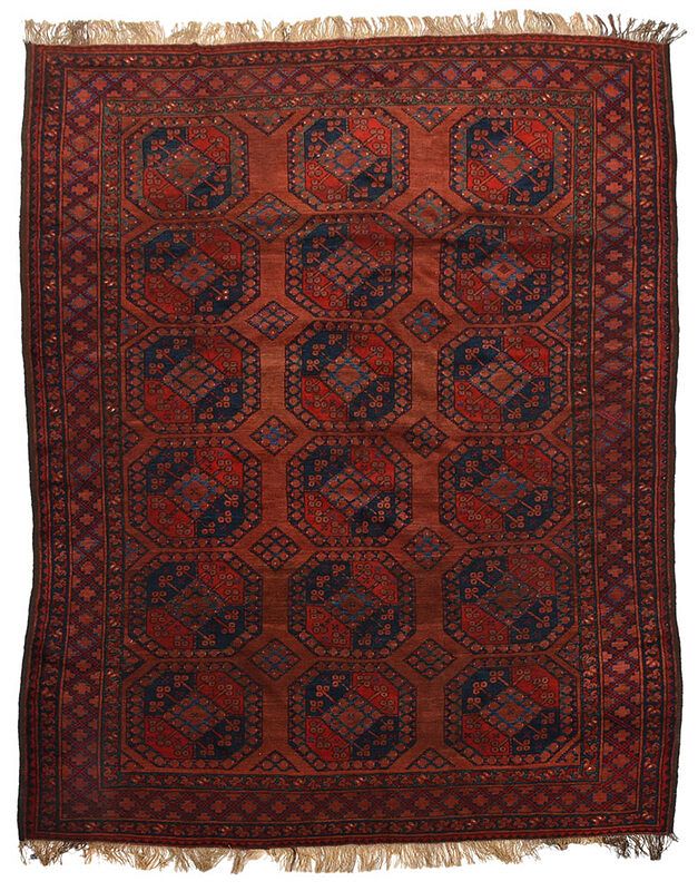 Appraisal: Afghan Rug early th century three rows of octagonal medallions