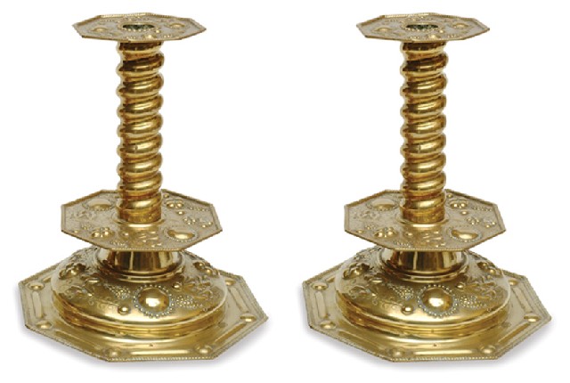 Appraisal: A PAIR OF TH CENTURY DUTCH BRASS CANDLESTICKS Each with