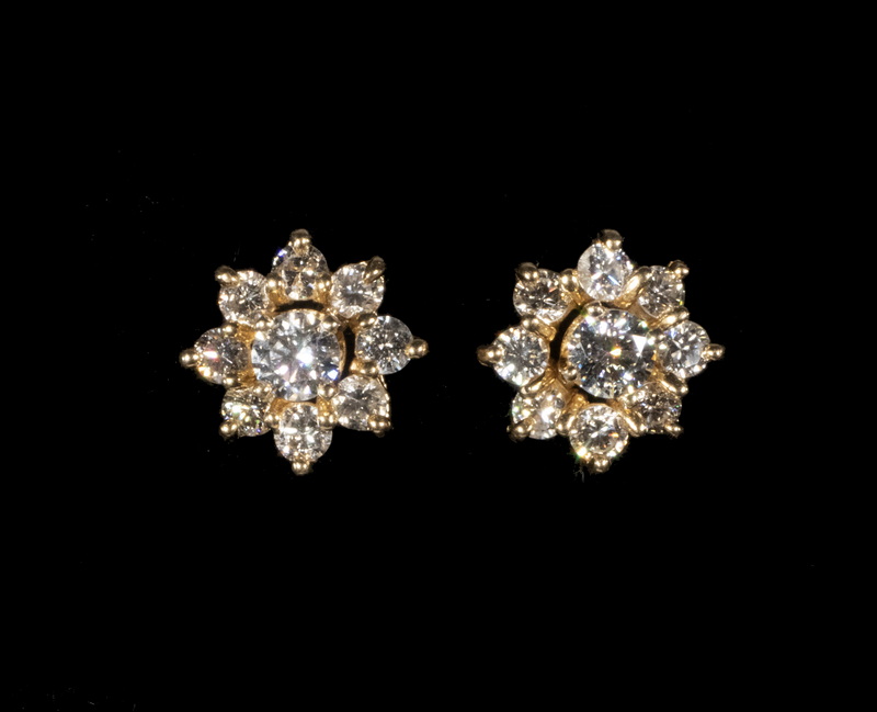 Appraisal: LADIES DIAMOND EARRINGS Pair of K Yellow Gold diamond stud