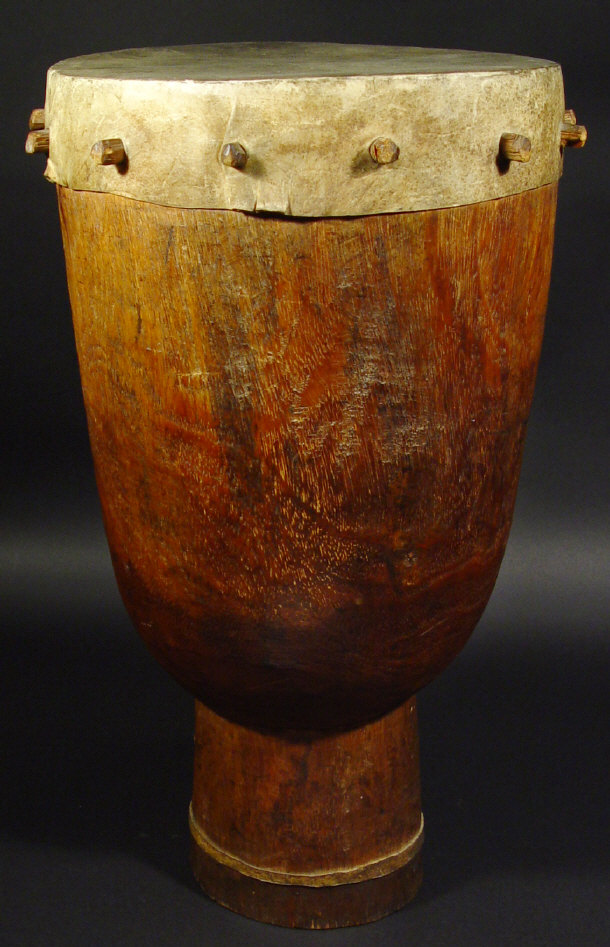 Appraisal: Middle Eastern hardwood drum with animal hide skin cm high