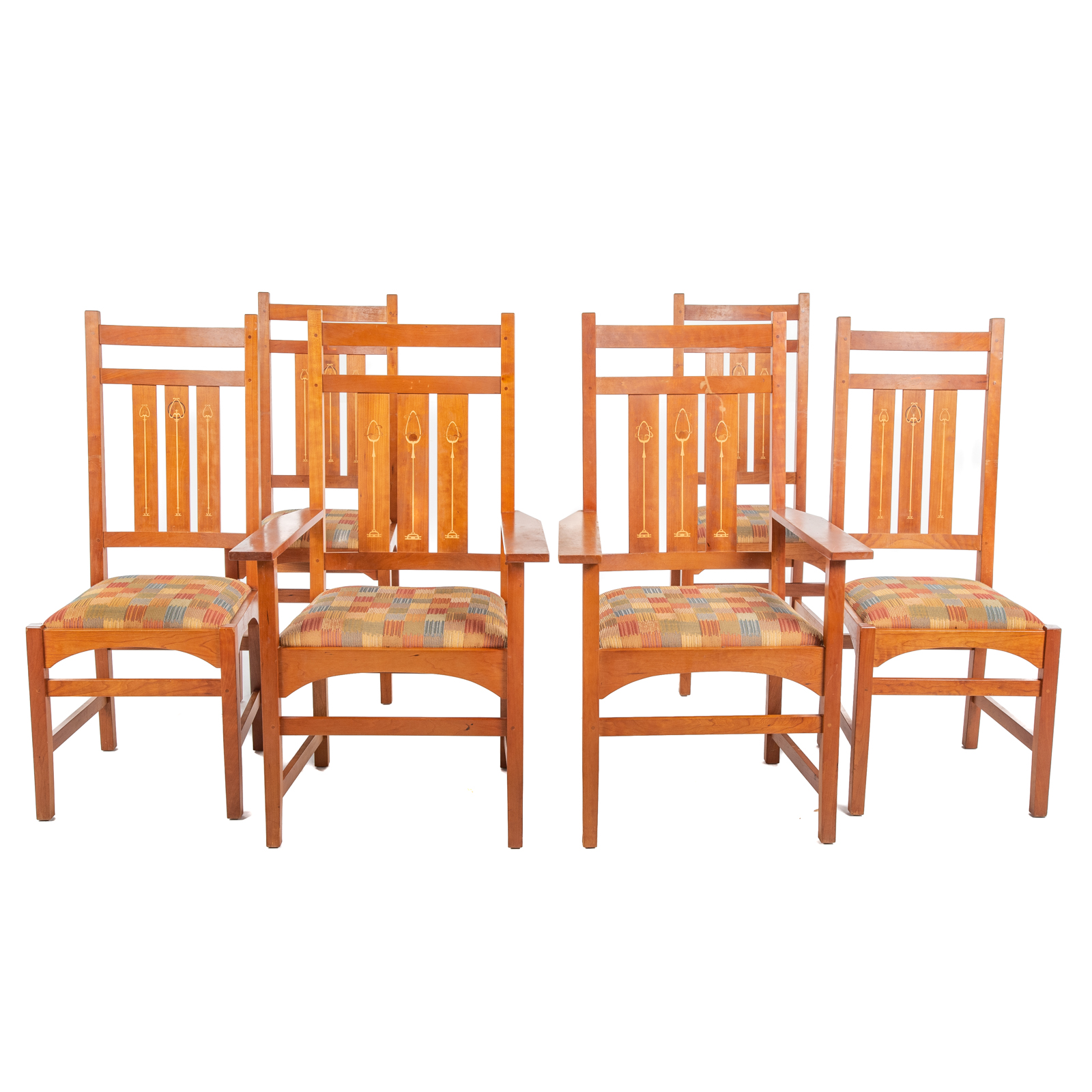 Appraisal: SIX STICKLEY HARVEY ELLIS INLAID DINING CHAIRS Circa Cherry mission