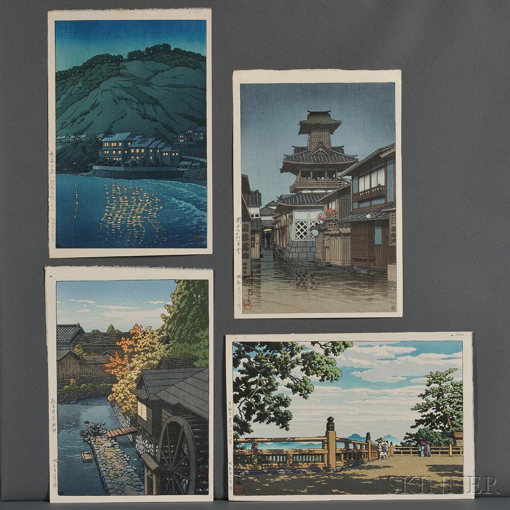 Appraisal: Kawase Hasui - Four Color Woodblocks Japan Kasai Town in