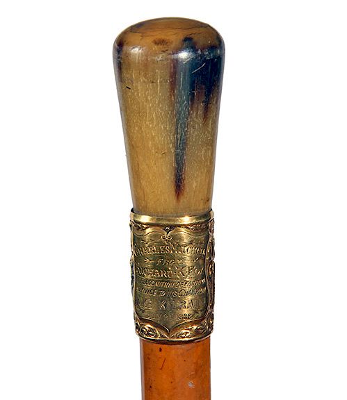 Appraisal: Boxing Memorabilia Historical Cane Dated - An America buffalo horn