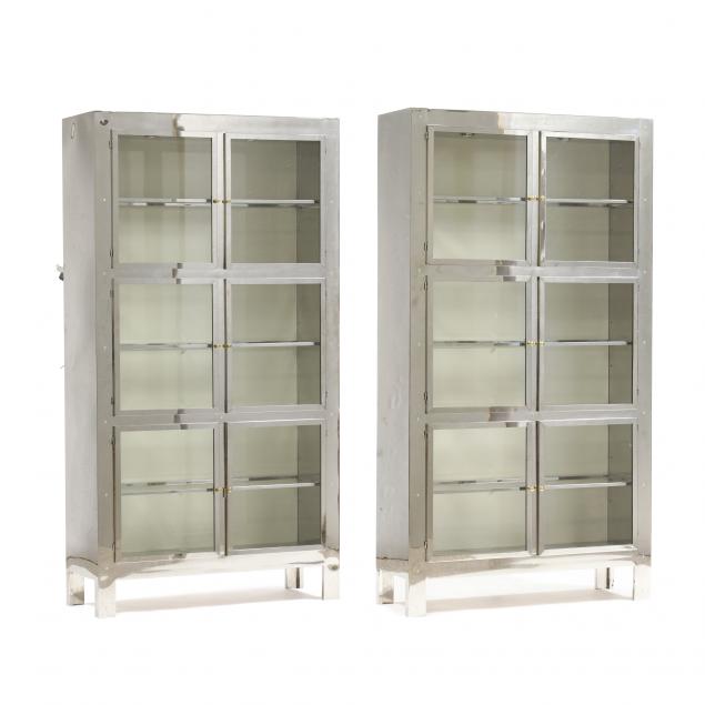 Appraisal: PAIR OF POLISHED STEEL DISPLAY CABINETS Late th century one