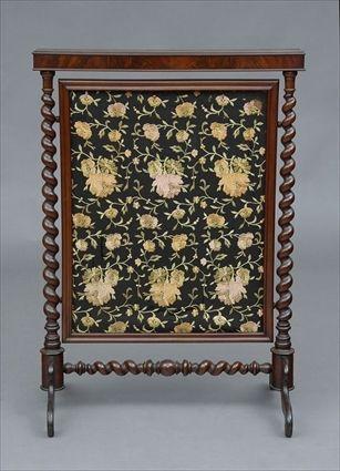 Appraisal: Victorian Mahogany Firescreen with Spiral-Turned Supports x in