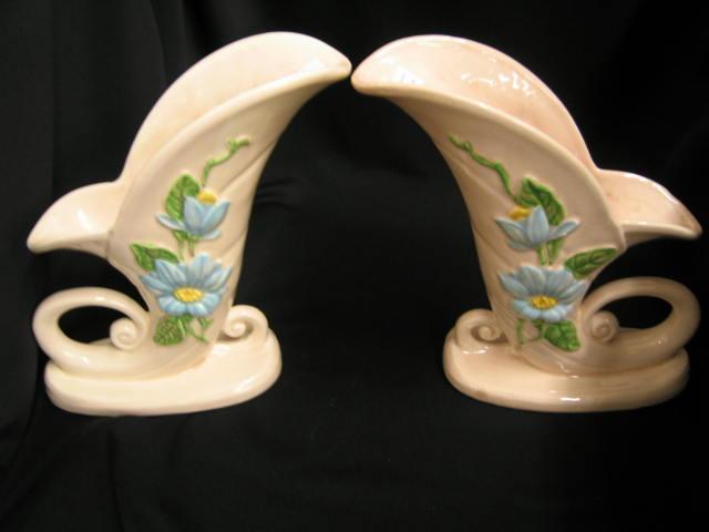 Appraisal: Pair of Hull Art Pottery New Magnolia Cornucopia Vases H-