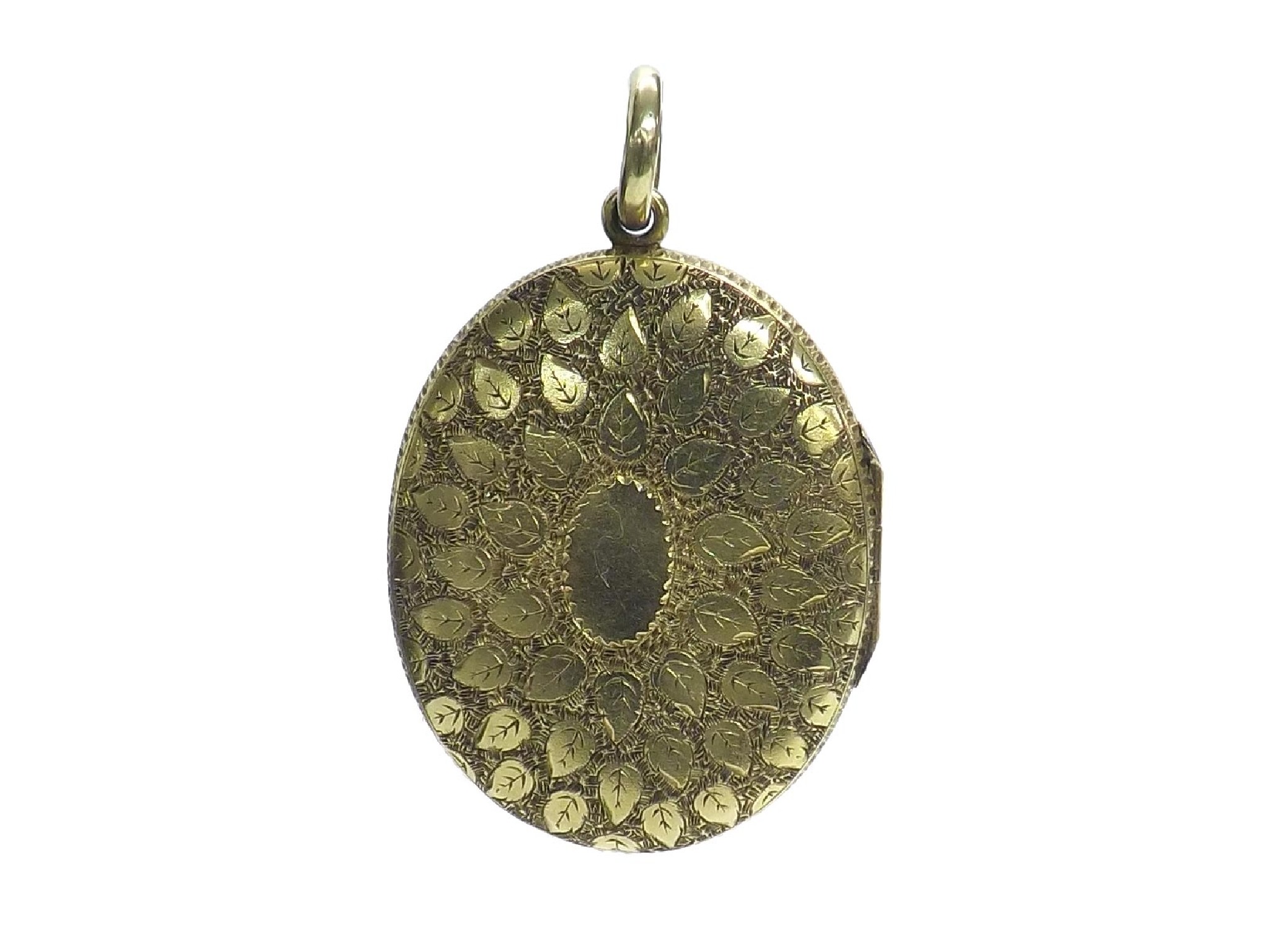 Appraisal: Oval engraved locket pendant with leaf designs gm mm x