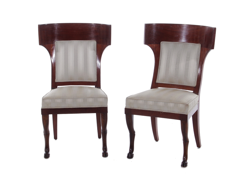 Appraisal: Pair Empire mahogany side chairs Jacob Freres circa - concave