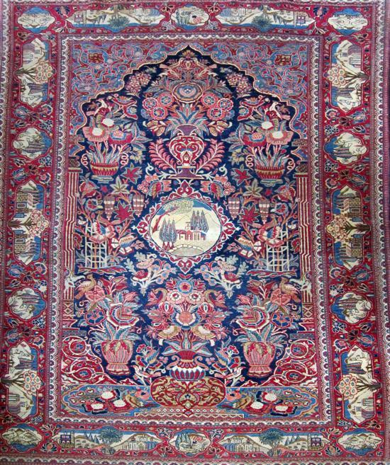 Appraisal: Indian dark blue ground carpet the decorative borders with panels