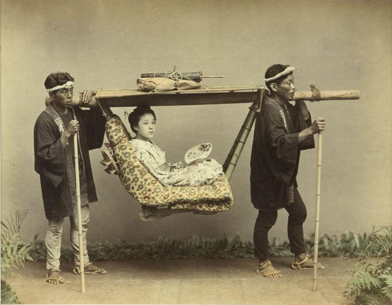 Appraisal: Kusakabe Kimbei Japan - hand colored albumen print Kago Carriers