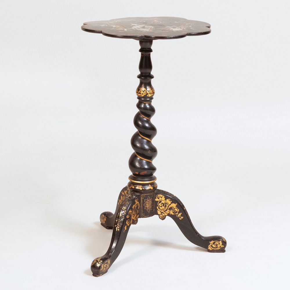 Appraisal: Victorian Mother of Pearl Inlaid Papier Mach Candle Stand x