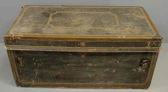 Appraisal: Brass-bound and leather covered camphorwood chest th c h x