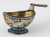 Appraisal: A Russian silver gilt cloisonne enamelled kovsh decorated with swans