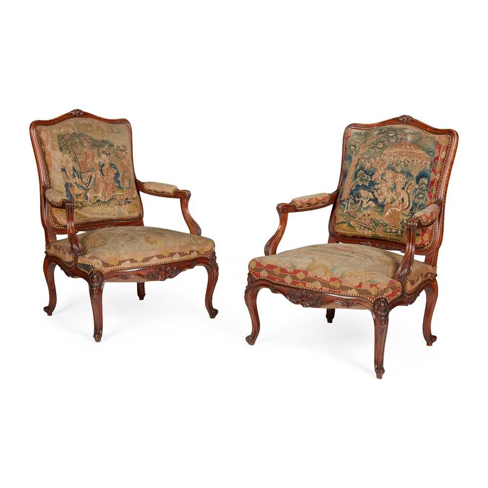 Appraisal: PAIR OF FRENCH WALNUT CHAISES LA REINE TH CENTURY THE