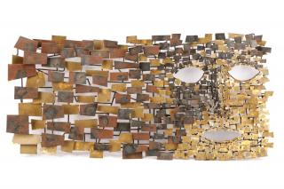 Appraisal: Style of Jer Brutalist Mask Wall Sculpture Style of Curtis