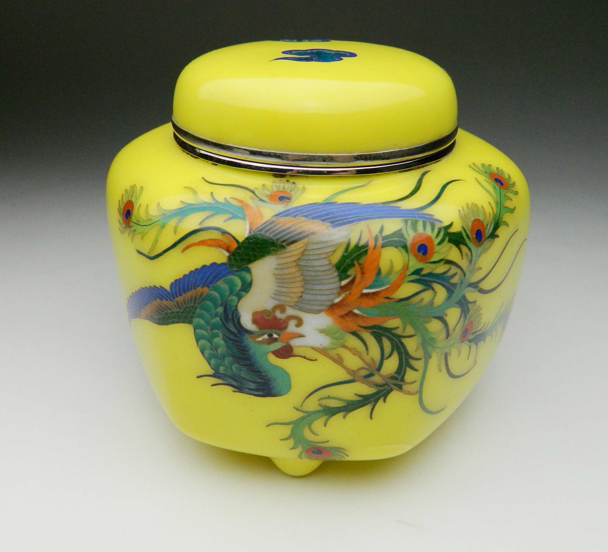 Appraisal: Japanese cloisonne incense burner- phoenix motif on bright yellow ground