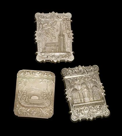 Appraisal: Three American silver card cases th century All with repousse