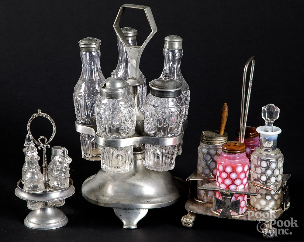 Appraisal: Three cruet sets to include a large pewter exampl Three