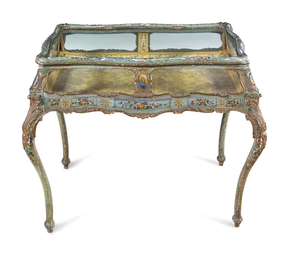 Appraisal: A Venetian Carved and Painted Vitrine Table A Venetian Carved