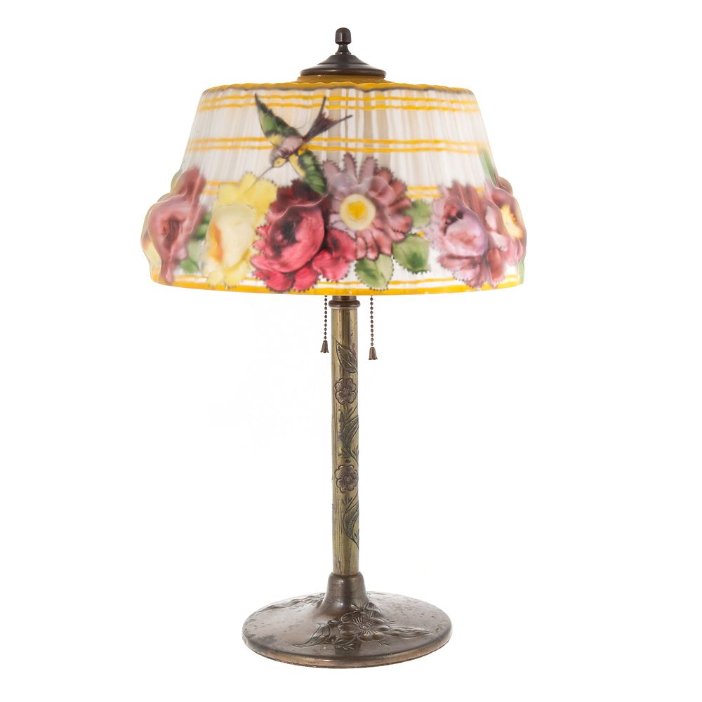 Appraisal: Pairpoint Puffy Hummingbird Lamp Circa - reverse painted glass shade