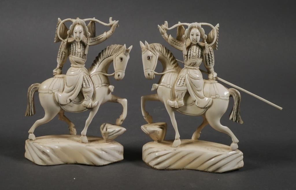 Appraisal: Two Chinese finely carved and very large ivory chess pieces