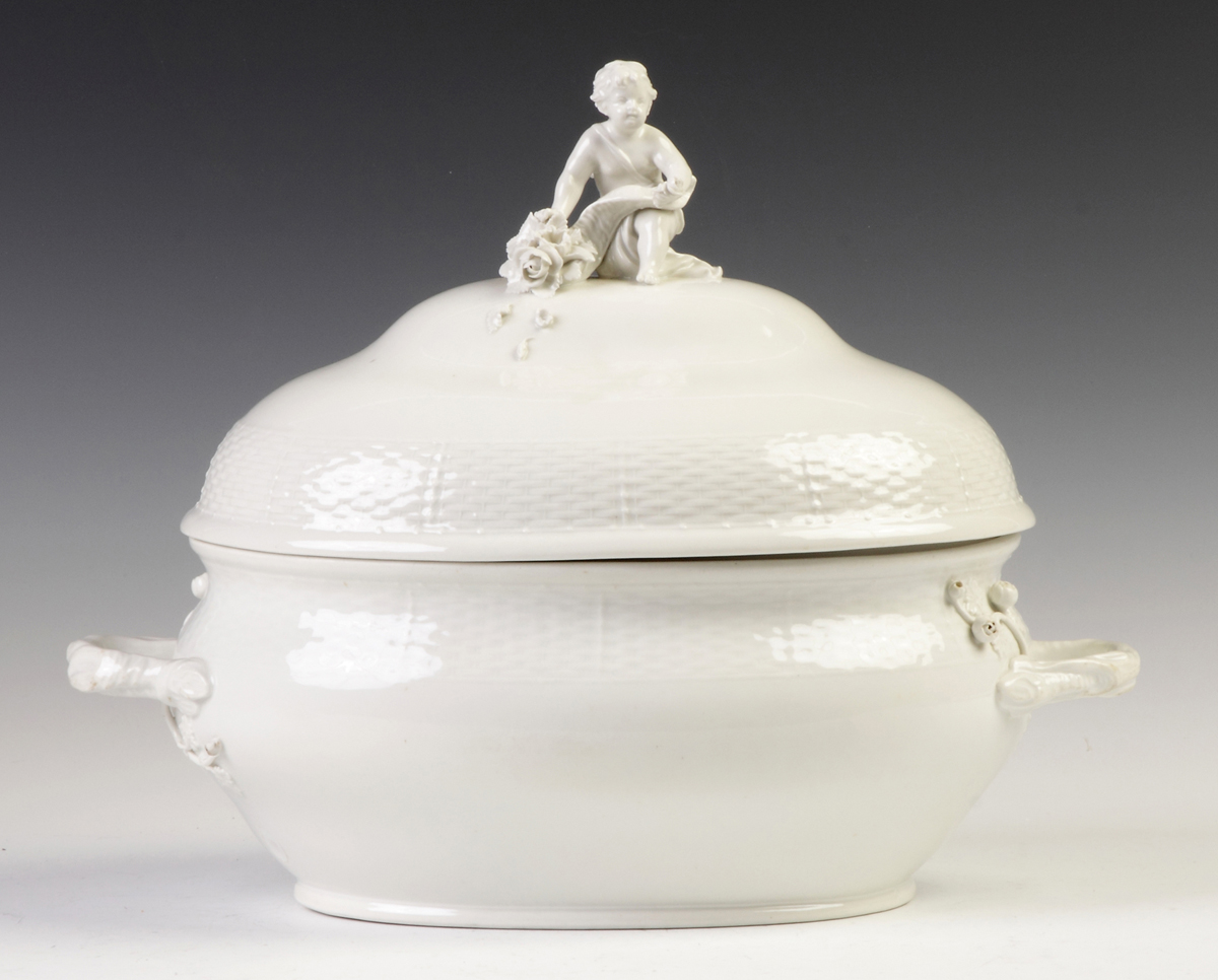 Appraisal: Fine Porcelain Covered Tureen th cent Cherub cornucopia finial