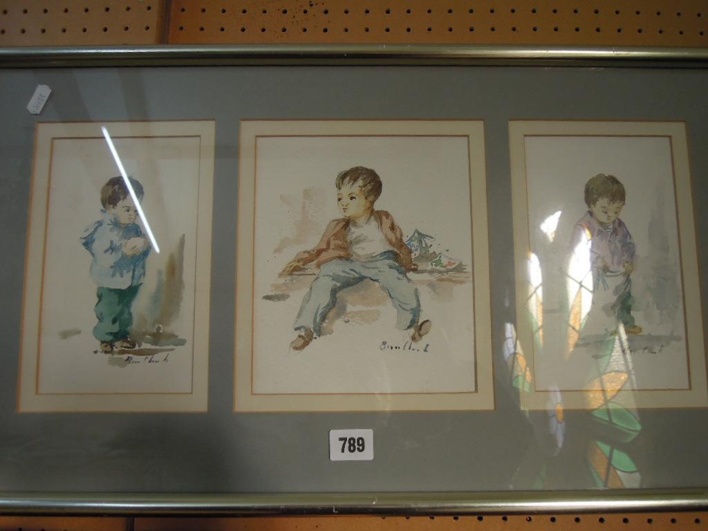 Appraisal: A set of three watercolour studies of children indistinctly signed