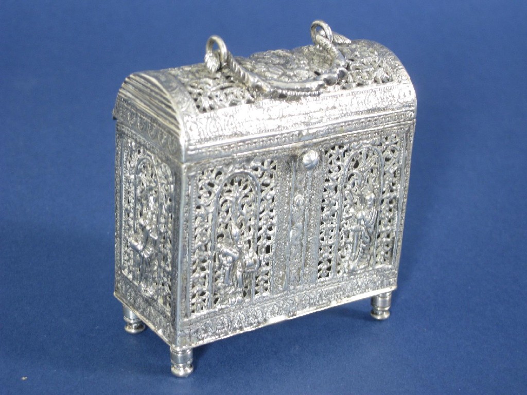 Appraisal: A th Century Continental Casket with hinged domed lid pierced