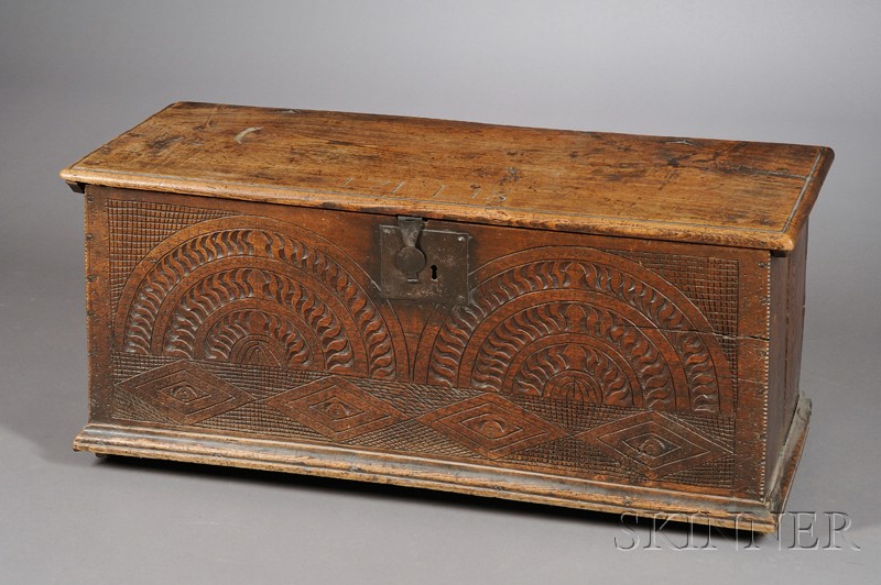 Appraisal: English Elmwood Blanket Chest dated with rectangular top and case