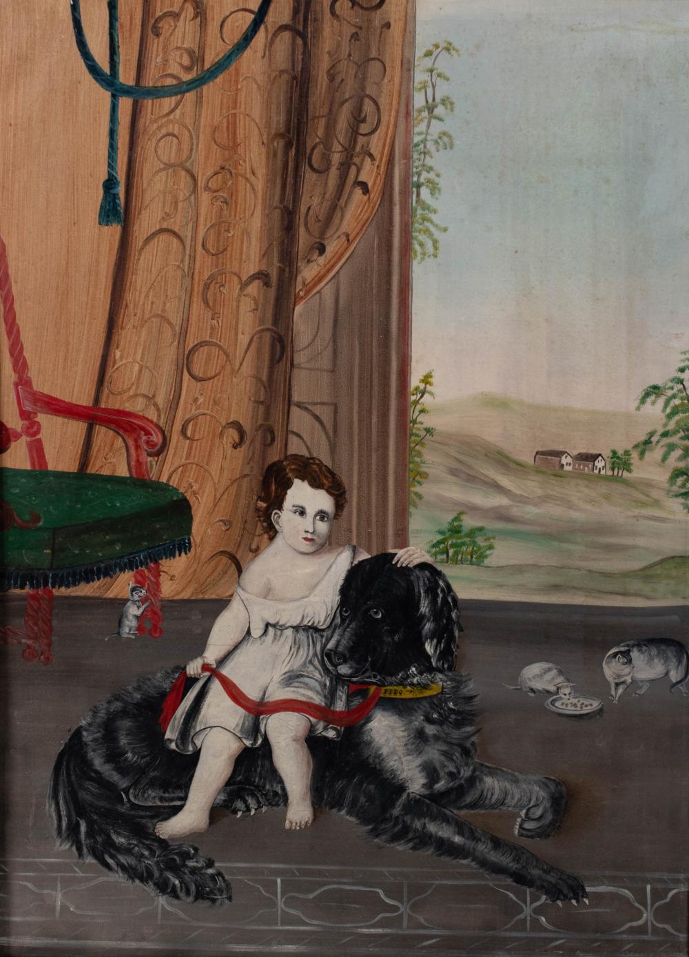 Appraisal: AMERICAN SCHOOL VICTORIAN YOUNG CHILD SITTING ON FIDO IN A