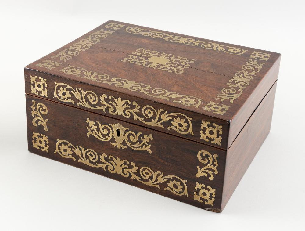 Appraisal: LIFT-TOP BOX WITH BRASS FLORAL INLAY TH CENTURY HEIGHT WIDTH