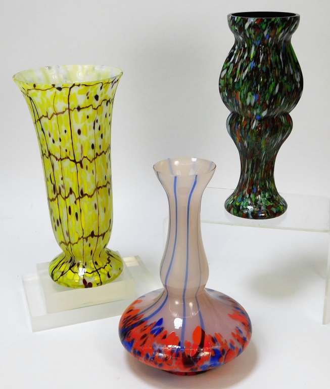 Appraisal: PC KRALIK LINE SPLATTER BOHEMIAN ART GLASS VASES Bohemia th