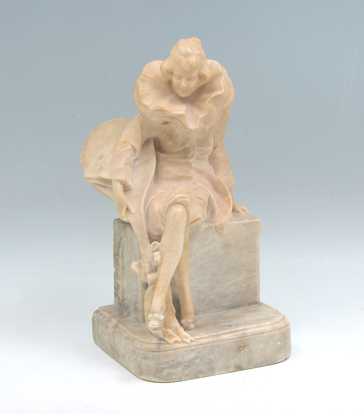 Appraisal: THOMASCH Wilhelm Austrian - Seated Harlequin with Mandolin Alabaster sculpture