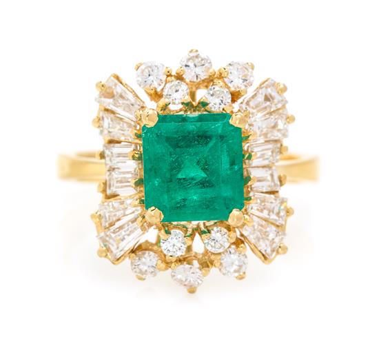 Appraisal: Sale Lot An Karat Yellow Gold Emerald and Diamond Ring