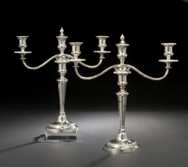 Appraisal: Pair of Regency Matthew Boulton Old Sheffield Plate Candelabra first