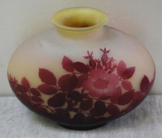 Appraisal: Signed Galle Acid Cut Squat Vase From a Bronxville NY