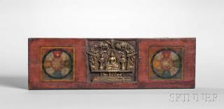 Appraisal: Manuscript Cover with Carved Medicine Buddha Manuscript Cover with Carved