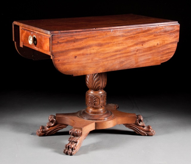 Appraisal: American Classical mahogany drop-leaf table Philadelphia circa single drawer shaped