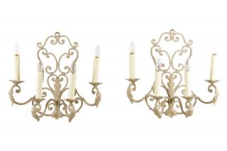 Appraisal: Pair Continental Neoclassical Wrought Iron Sconces Continental early th century