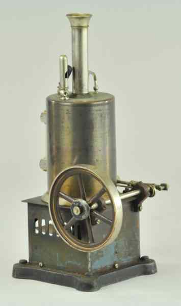 Appraisal: VERTICAL STEAM ENGINE Germany nickel flywheel oscillating cylinder whistle feed