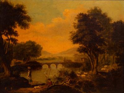 Appraisal: Follower of Jacob More British - Rural Landscape figures and